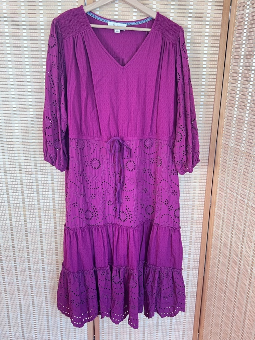 Westbound Eyelet Tiered Midi Dress in Magenta